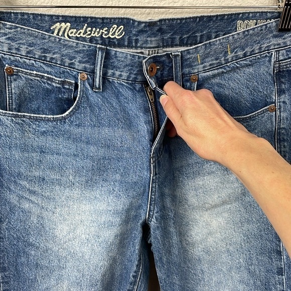 Madewell Boyjean Jeans Medium Wash Rigid Denim Distressed Slits Sz 28 - Picture 2 of 13